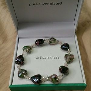 Brand new artisan glass heart bracelet